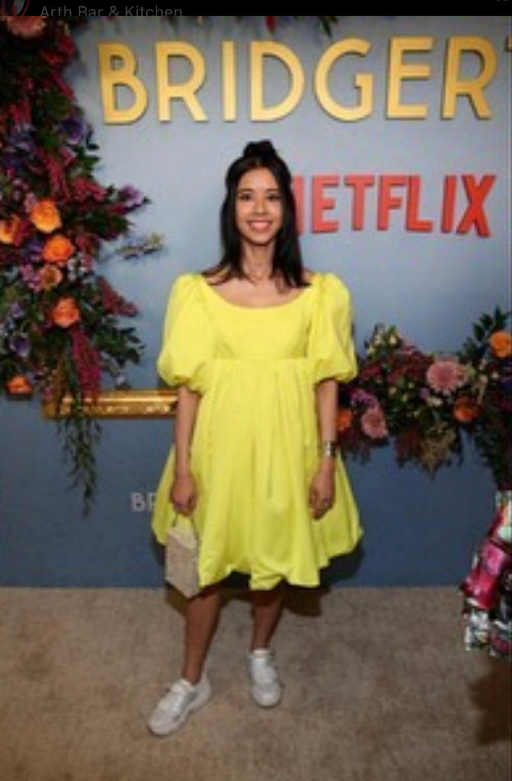 Sujata Day carries the 'Ludlow' to the Bridgerton Netflix dinner, LA
