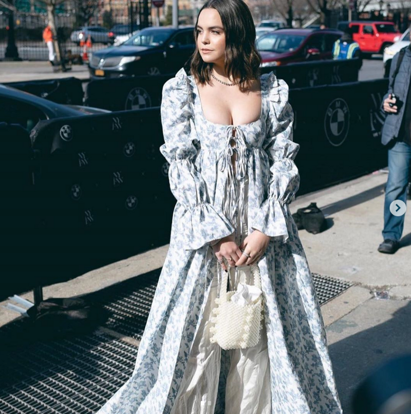 Bailee Madison carries the 'Ravelo' bag to the Brock Collection fashion show in New York City